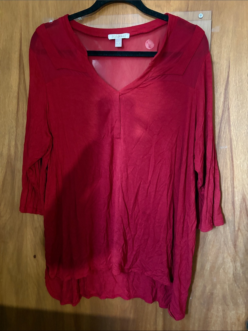 Roz & Ali Crimson Red V-Neck Tunic Top